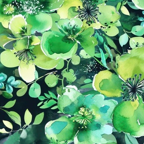 St Patricks Day Green Watercolor Floral 2 Rotated- XL Scale