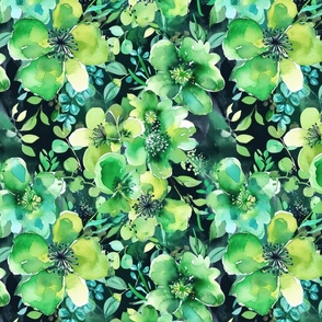 St Patricks Day Green Watercolor Floral 2 - Large Scale