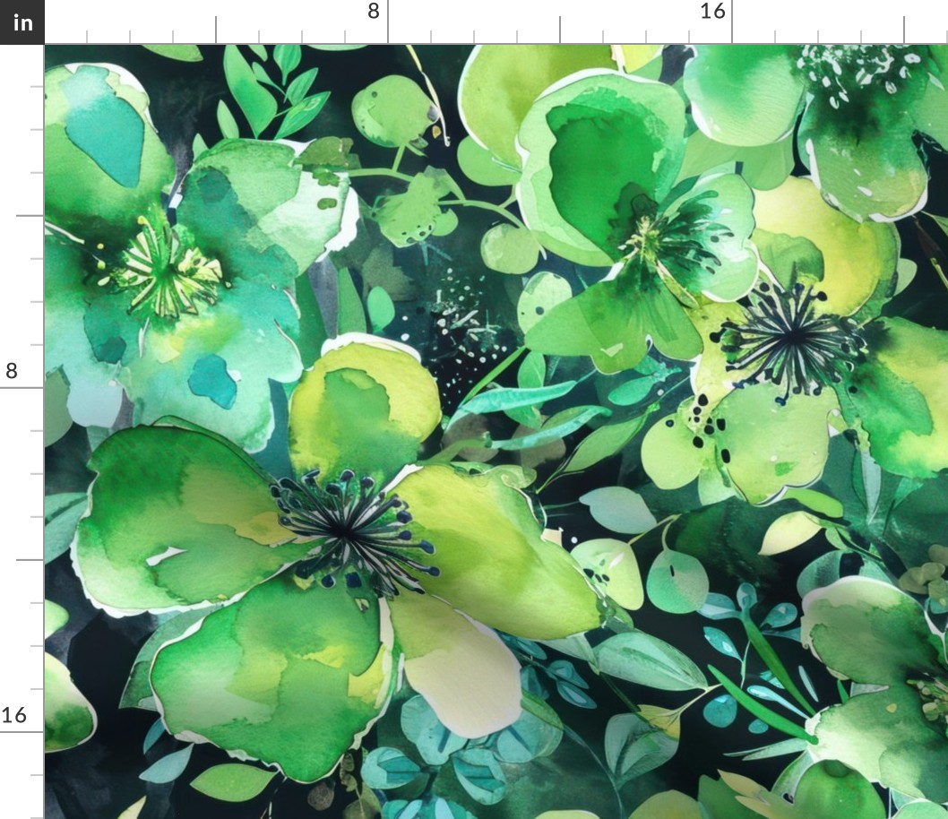 St Patricks Day Green Watercolor Floral 2 - XL Scale