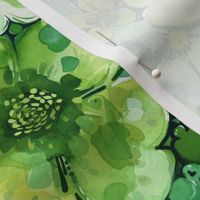 St Patricks Day Green Watercolor Floral 3 - Medium Scale