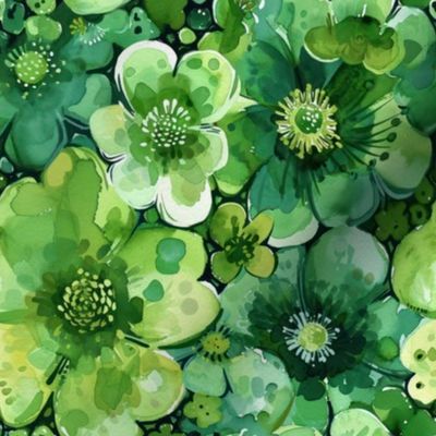 St Patricks Day Green Watercolor Floral 3 - Medium Scale