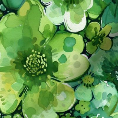 St Patricks Day Green Watercolor Floral 3 - Large Scale