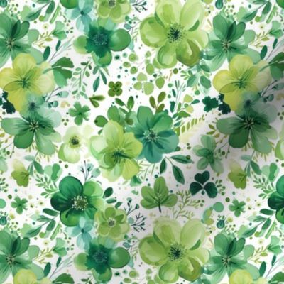 St Patricks Day Green Watercolor Floral 4 - Small Scale