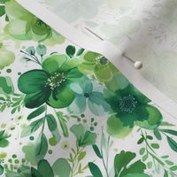 St Patricks Day Green Watercolor Floral 4 - Small Scale