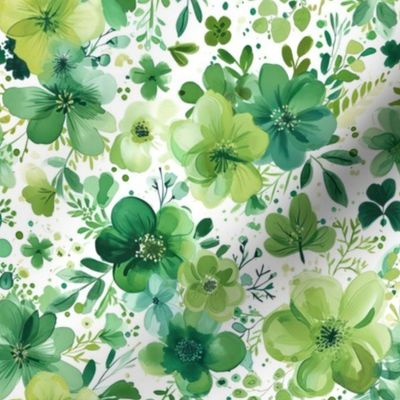 St Patricks Day Green Watercolor Floral 4 - Medium Scale