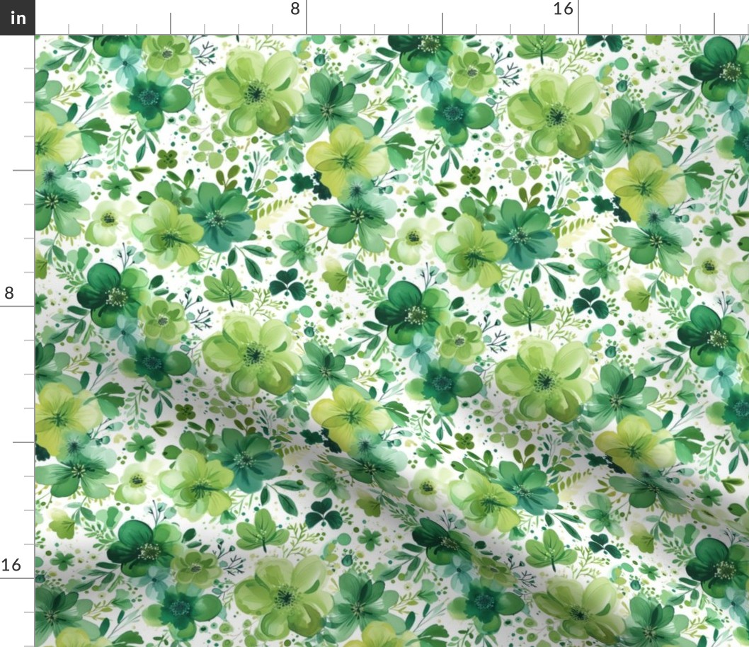 St Patricks Day Green Watercolor Floral 4 - Medium Scale