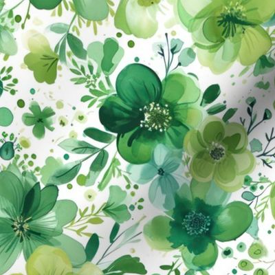 St Patricks Day Green Watercolor Floral 4 - Large Scale
