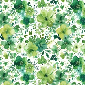 St Patricks Day Green Watercolor Floral 4 - Large Scale