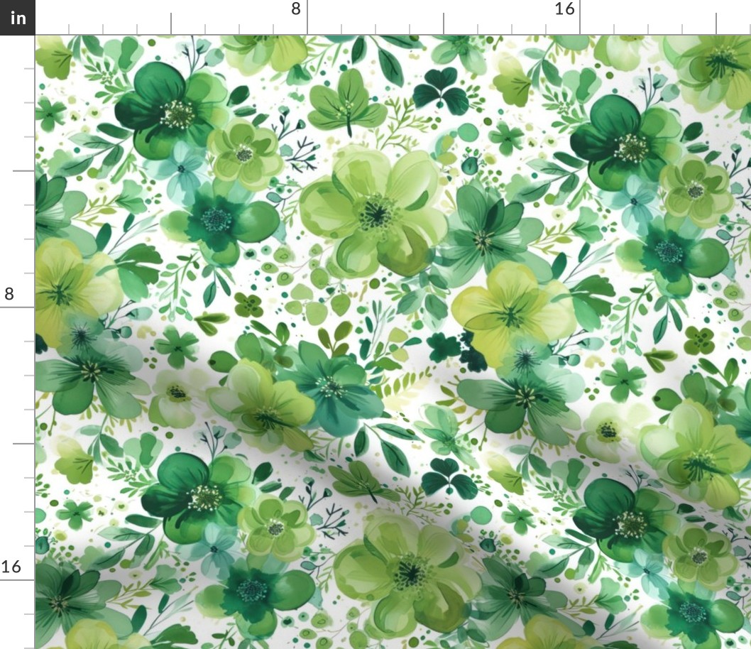 St Patricks Day Green Watercolor Floral 4 - Large Scale