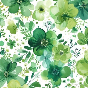 St Patricks Day Green Watercolor Floral 4 - XL Scale