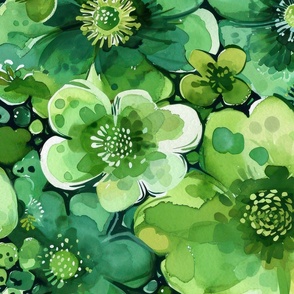 St Patricks Day Green Watercolor Floral 3 Rotated - XL Scale