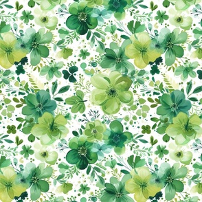 St Patricks Day Green Watercolor Floral 4 Rotated - Large Scale