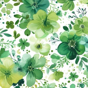 St Patricks Day Green Watercolor Floral 4 Rotated - XL Scale