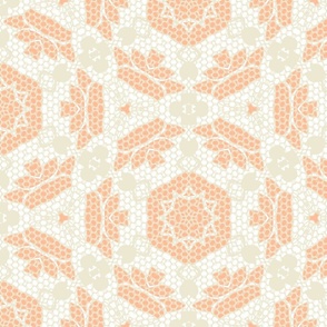 Peach and Beige Lace Floral Tile / Large Scale