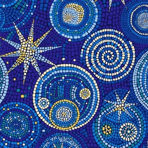 Celestial Mosaic with Abstract Stars and Galaxies