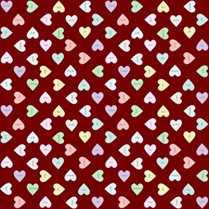(M) Sweet Heart Words Candy Valentine Print Design on Burgundy