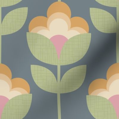 (L) scandi mod floral- dark grey / leaf green / mustard