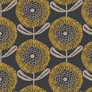 jumbo large scale _neutral retro florals charcoal grey gold