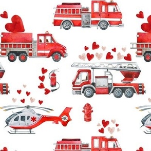 Valentines Fire Trucks, Helicopter and Hearts - Love to the Rescue