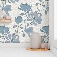 Large Scale Magnolia Trellis Muted Blue and Grey