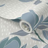 Large Scale Magnolia Trellis Muted Blue and Grey