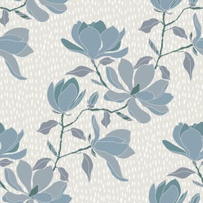 Large Scale Magnolia Trellis Muted Blue and Grey