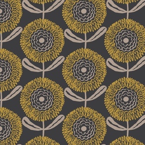 medium _ neutral retro florals charcoal grey gold