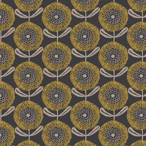 small _ neutral retro florals charcoal grey gold