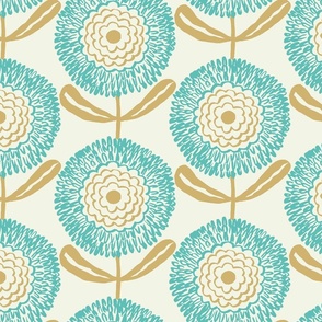 jumbo neutral retro florals cream teal gold