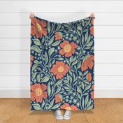 Welcoming Walls of Orange Florals large scale, Navy Background