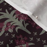 Tangled Flower Bloom Plants in Dark wine | Medium Version | Burgundy floral Vintage Style Wallpaper Print