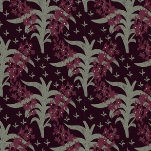 Tangled Flower Bloom Plants in Dark wine | Medium Version | Burgundy floral Vintage Style Wallpaper Print