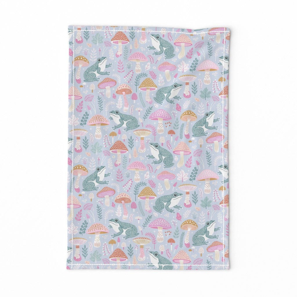 Mushrooms and Frogs Pastel Spring Collection / Pink, Baby Blue, Green,  Cute Girl Fabric