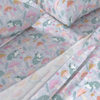 Mushrooms and Frogs Pastel Spring Collection / Pink, Baby Blue, Green,  Cute Girl Fabric