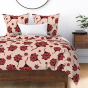 Red Beige Gothic Non Directional Tossed Abstract Rose LARGE