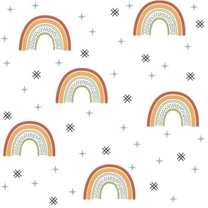Rainbows – Neutral Color Rainbow & Stars (white)