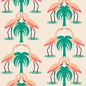 Flamingos and Palms - Cream