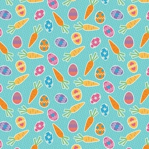 Easter Eggs and Carrots Tossed on Blue Polka Dot Ground Small Scale