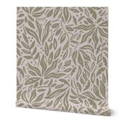 LARGE WELCOMING BOTANICAL TRADITIONAL NATURE WOODBLOCK TEXTURE PALM LEAVES SAGE GREEN+LIGHT PINK