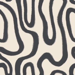 ABSTRACT CURVED WAVY LINES CHARCOAL BLACK OFF WHITE BEIGE