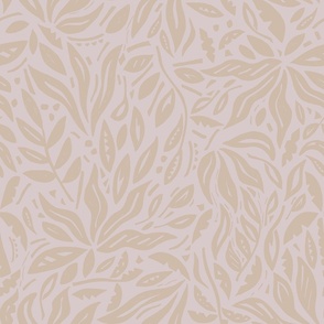LARGE BOTANICAL TRADITIONAL WOODBLOCK FLORAL LEAVES-NEUTRALS GREY+LIGHT PINK/CREAM