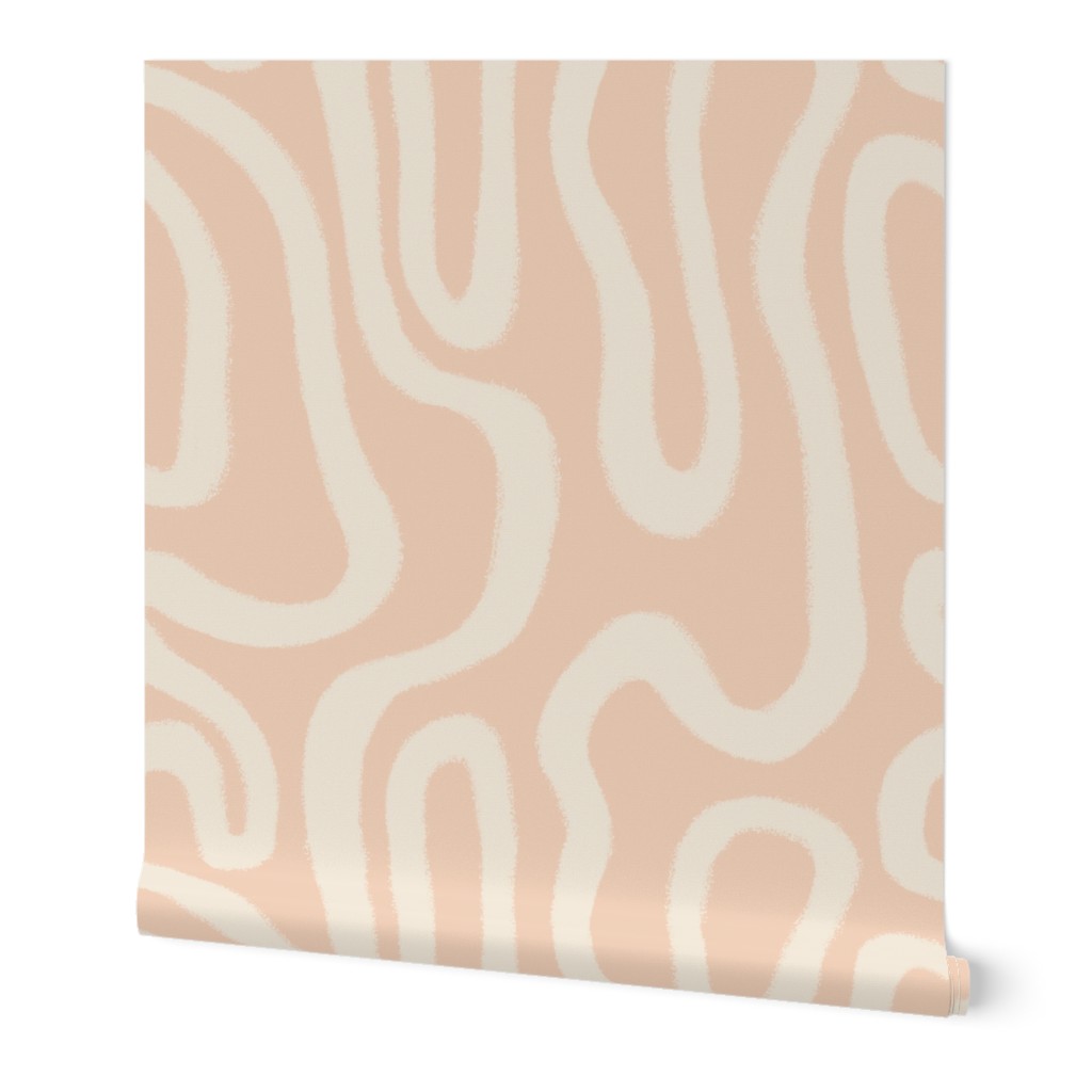 TEXTURED ABSTRACT CURVED WAVY LINES PALE PASTEL PINK OFF WHITE CREAM