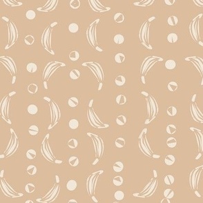 Small -  Pantone Peach Fuzz Banana Bliss Stripes Coordinate Abstract Dots and Bananas Fruit  on Honey Peach Background | Fabric and Wallpaper by Hanna Barnhart, Owen & Mae