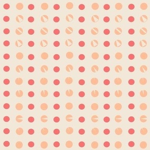 Small - Pantone Pristine Peach Fuzz Coordinates Stripes of Irregular Dots and Abstract Shape Pristine Georgia Peach Fabric and Wallpaper by Hanna Barnhart , Owen & Mae