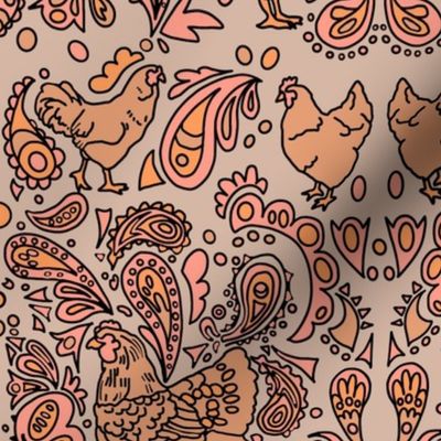Whimsical Paisley Chickens