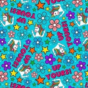 Medium Scale Up Yours! Sassy Middle Finger Unicorns Turquoise