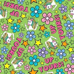 Large Scale Up Yours! Sassy Middle Finger Unicorns Green