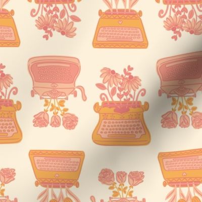 peach pink and yellow retro floral typewriter valentines day