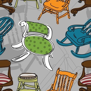 bright chairs on gray background