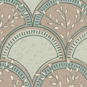 Wildflower Fan | Robin's Egg Blue and Greige | Scalloped Large Scale